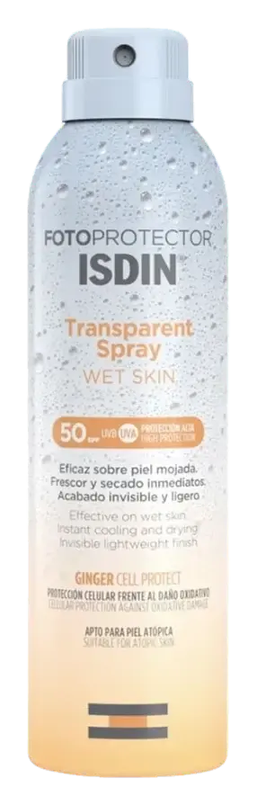 Isdin Fotoprotector Wet Skin Transparent Sunscreen Spray SPF50+ 250mL pack