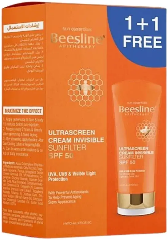 Beesline Ultrascreen Cream SPF50 Invisible Sunfilter 60mL 1+1 pack