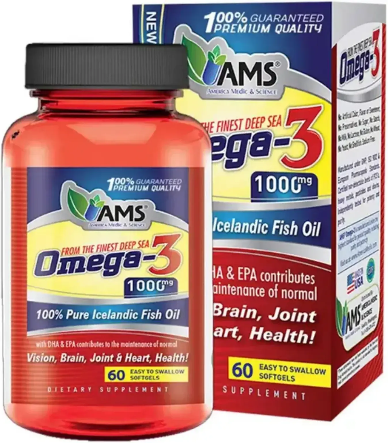 AMS Omega-3 1000mg Heart & Brain Health Fish Oil Softgels 60s