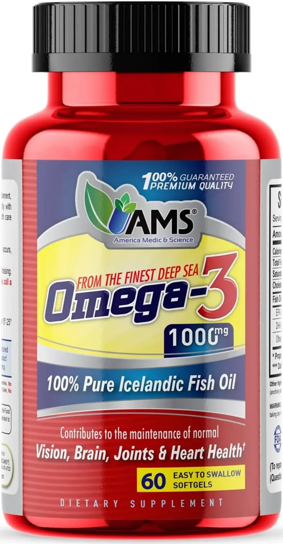 AMS Omega-3 1000mg Heart & Brain Health Fish Oil Softgels 60s