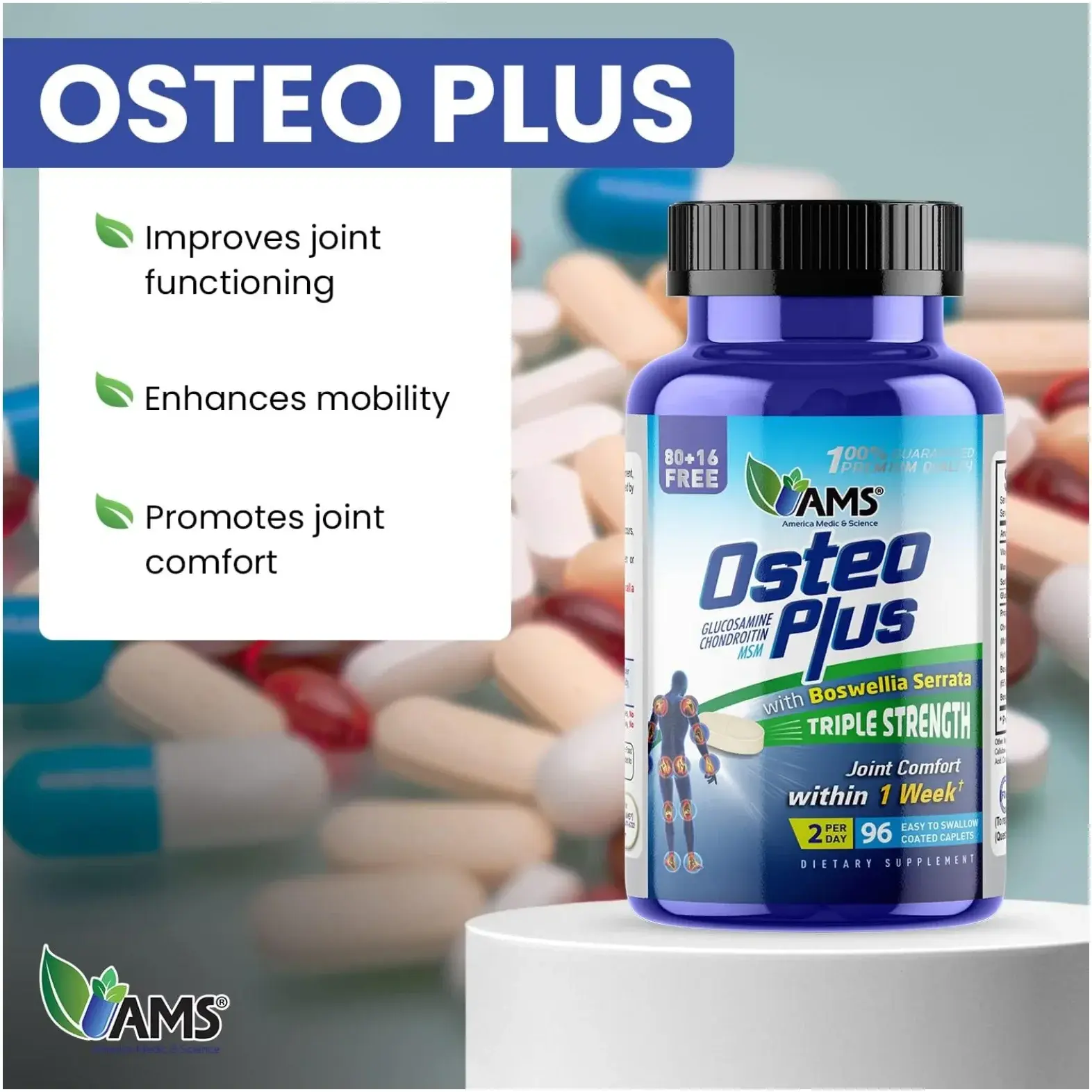 AMS Osteo Plus Bone & Joint Health Support Capsules 96s