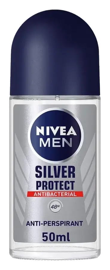 Nivea Nv304Antiperspirant Roll-on for Men, Silver Protect Antibacterial Protection, 50mL pack