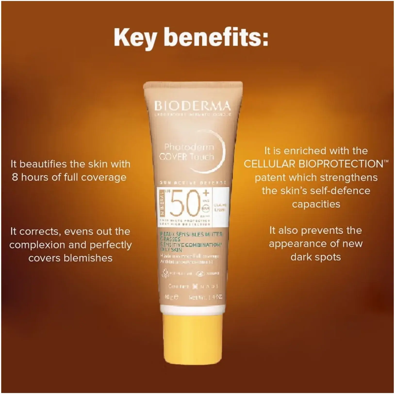 Bioderma Photoderm Cover Touch SPF50+ Light Tinted Sunscreen Foundation 40g