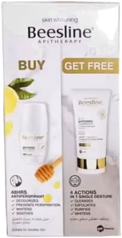Beesline Fragrance Free Whitening Roll-On Deodorant 50 ml and GET FREE 4 In 1 Cleanser Set pack