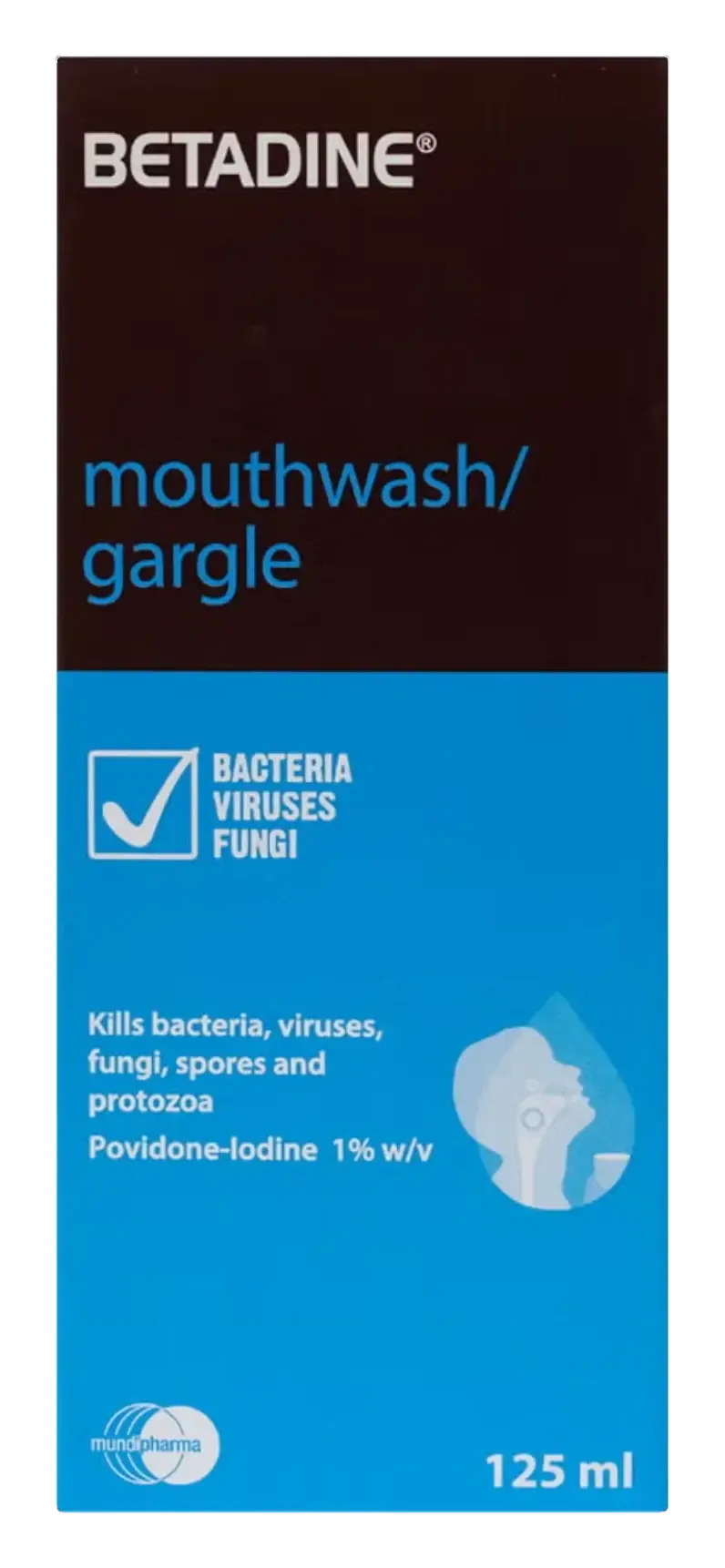 Betadine Povidone-Iodine Antiseptic Gargle & Mouthwash 125ml pack