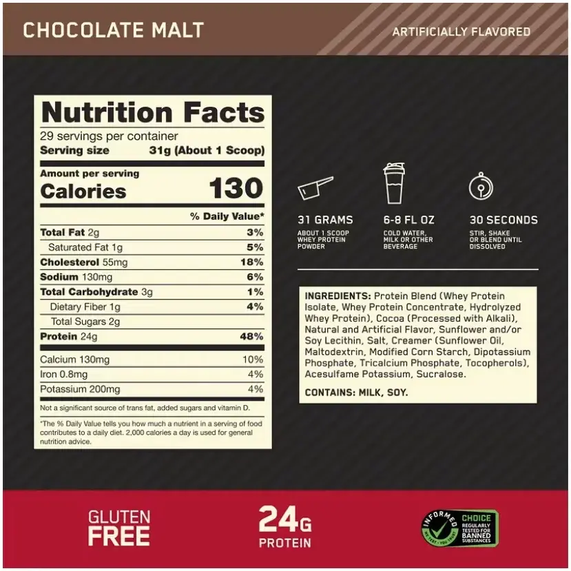 Optimum Nutrition 100% Whey Gold Standard Chocolate Malt 2Lb